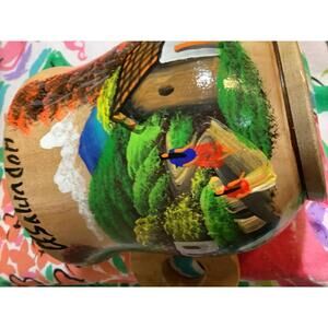 Hand-Painted Wooden Mug with Scenic Landscape Design